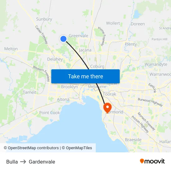 Bulla to Gardenvale map