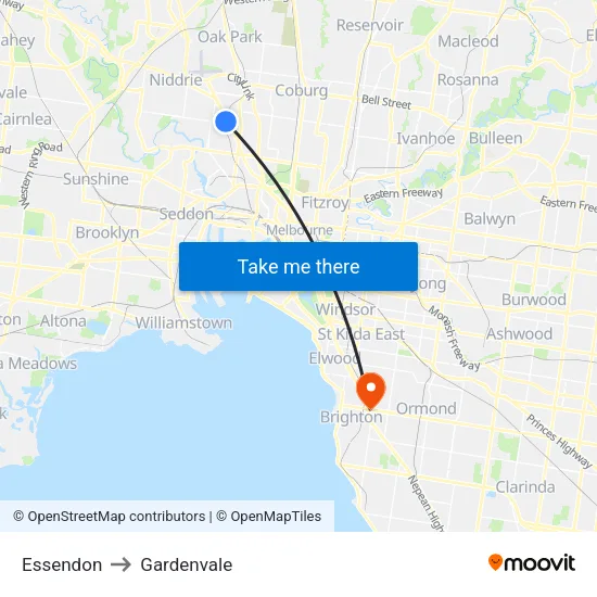 Essendon to Gardenvale map