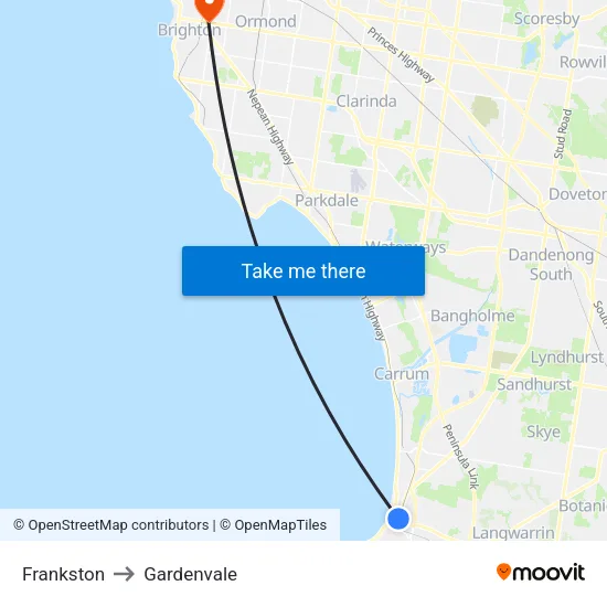 Frankston to Gardenvale map