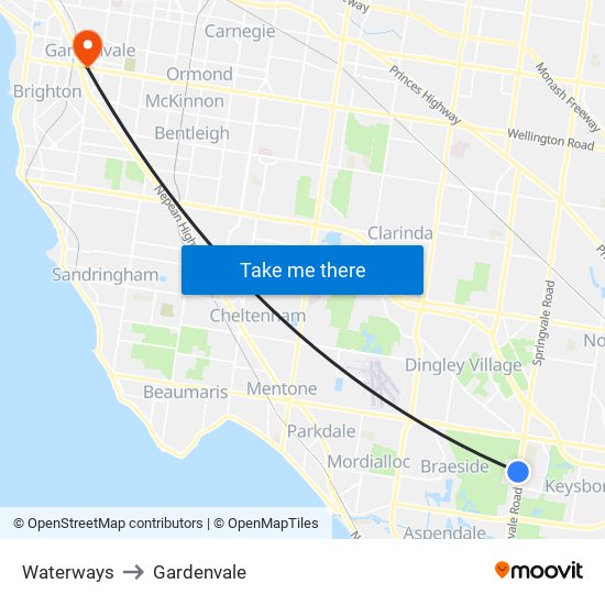 Waterways to Gardenvale map