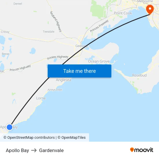 Apollo Bay to Gardenvale map