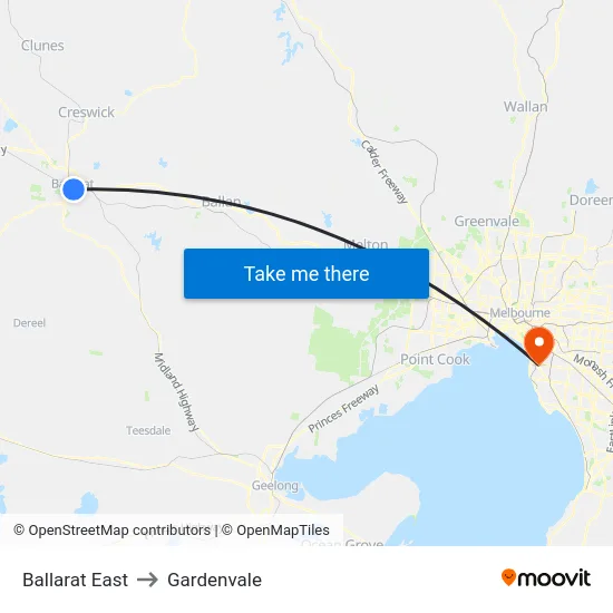 Ballarat East to Gardenvale map