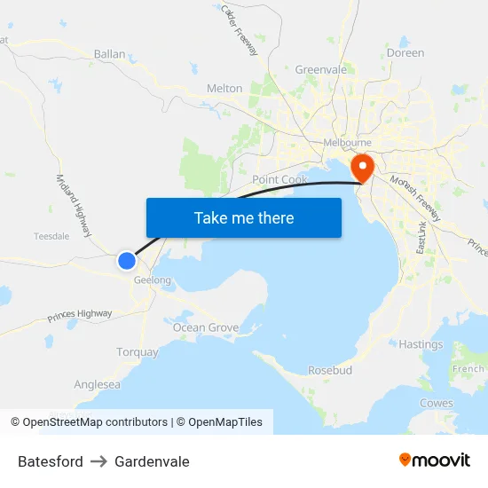 Batesford to Gardenvale map