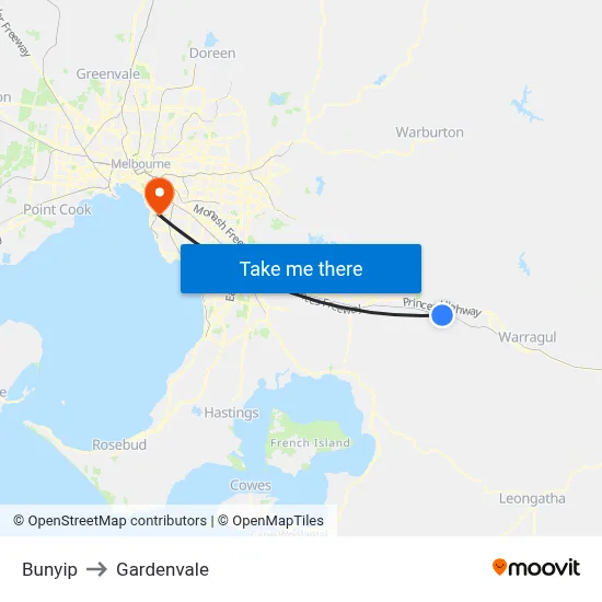 Bunyip to Gardenvale map