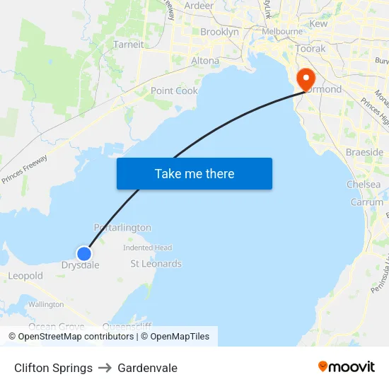 Clifton Springs to Gardenvale map