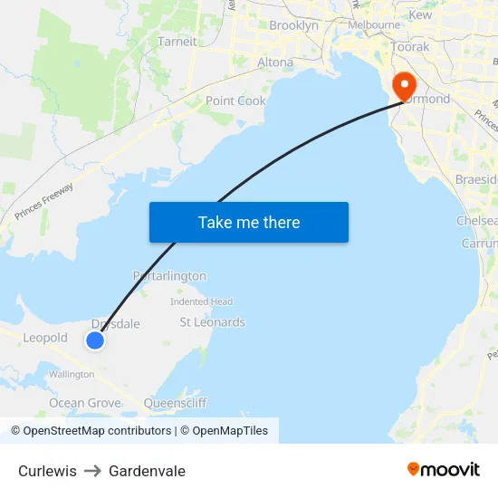 Curlewis to Gardenvale map