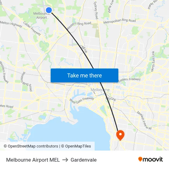Melbourne Airport MEL to Gardenvale map