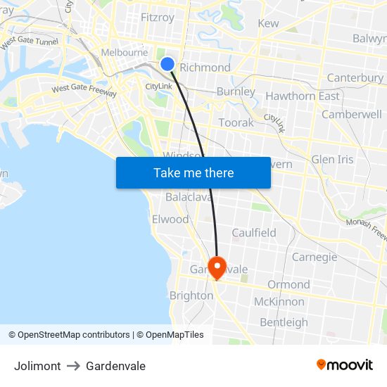 Jolimont to Gardenvale map