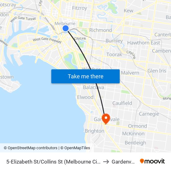 5-Elizabeth St/Collins St (Melbourne City) to Gardenvale map