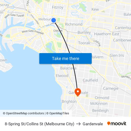 8-Spring St/Collins St (Melbourne City) to Gardenvale map