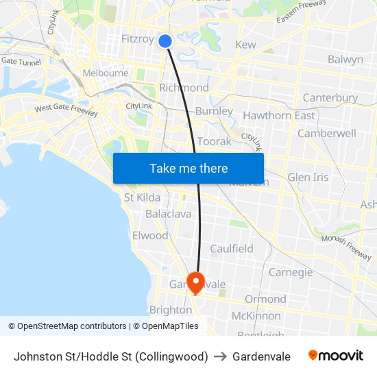 Johnston St/Hoddle St (Collingwood) to Gardenvale map