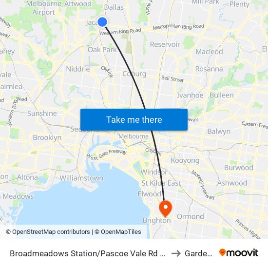 Broadmeadows Station/Pascoe Vale Rd (Broadmeadows) to Gardenvale map