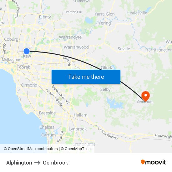 Alphington to Gembrook map