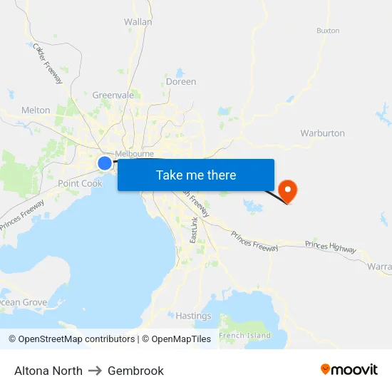 Altona North to Gembrook map