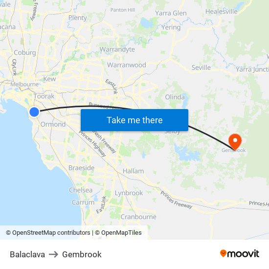 Balaclava to Gembrook map