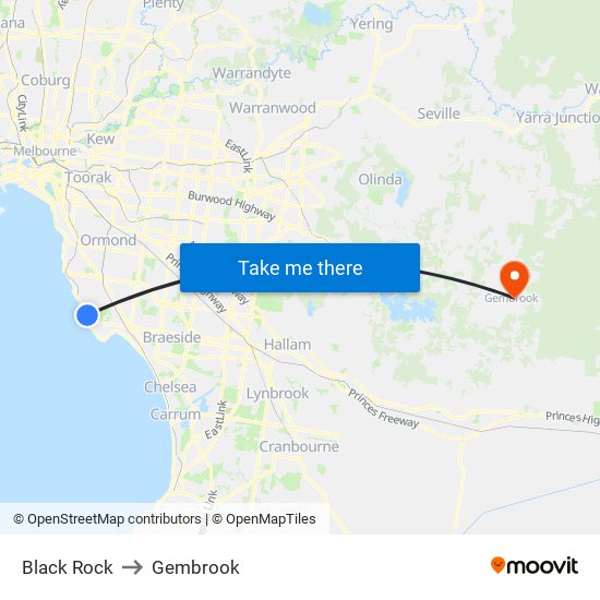 Black Rock to Gembrook map