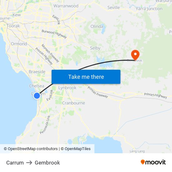 Carrum to Gembrook map