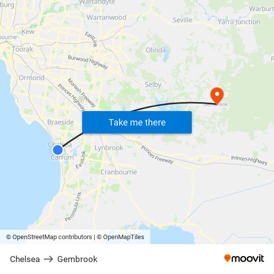 Chelsea to Gembrook map