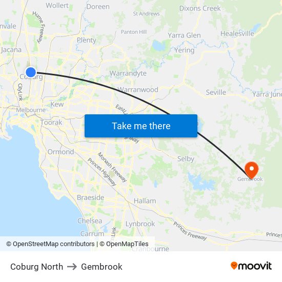 Coburg North to Gembrook map