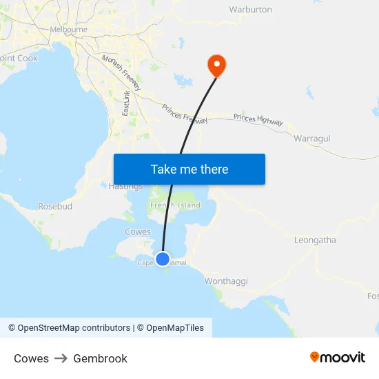 Cowes to Gembrook map