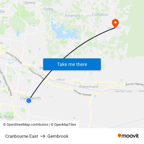 Cranbourne East to Gembrook map