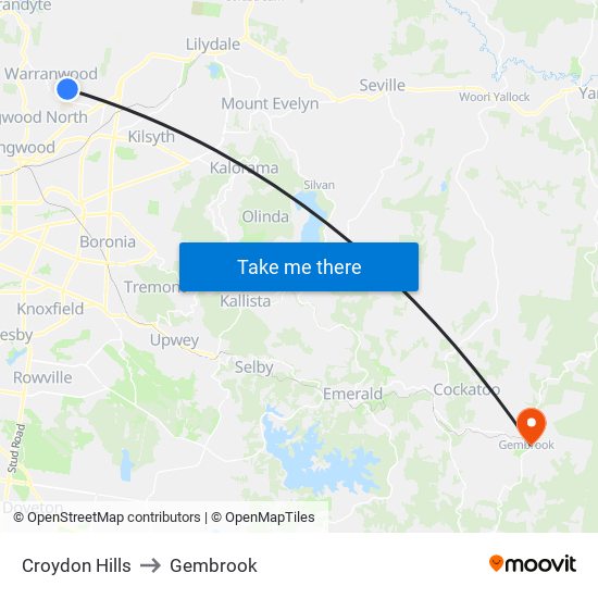 Croydon Hills to Gembrook map