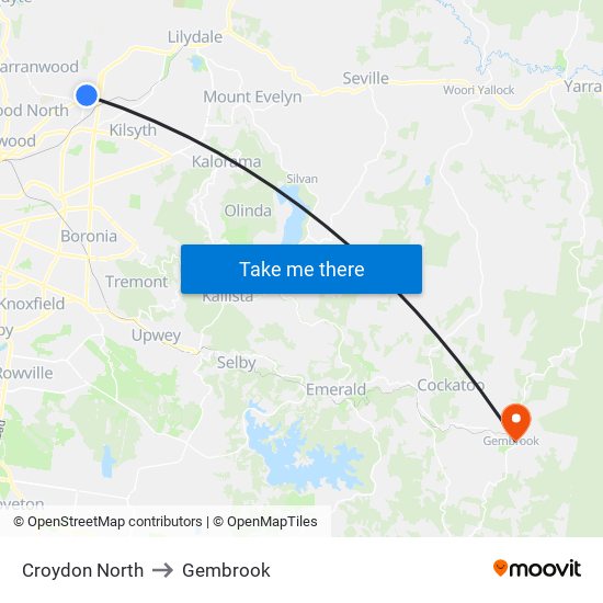 Croydon North to Gembrook map