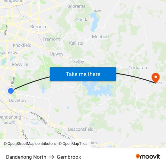 Dandenong North to Gembrook map