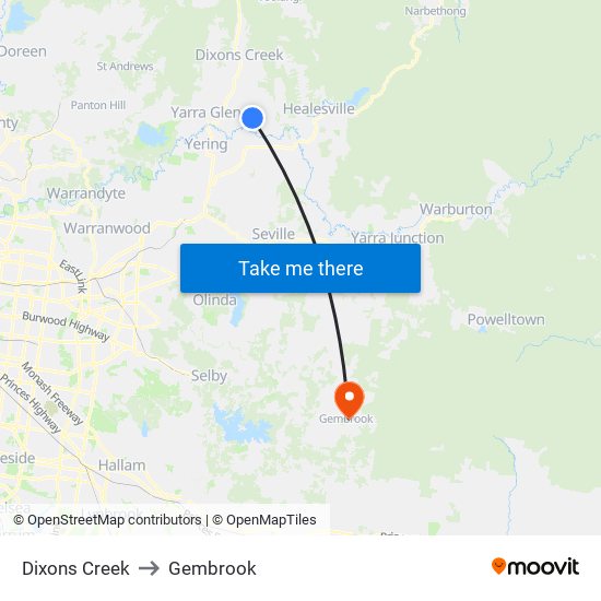 Dixons Creek to Gembrook map