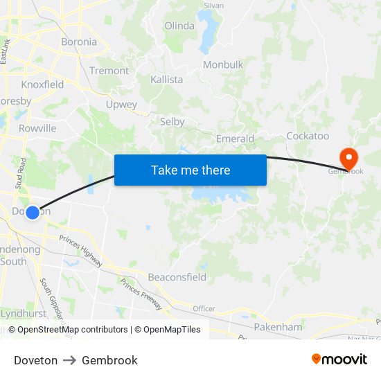 Doveton to Gembrook map