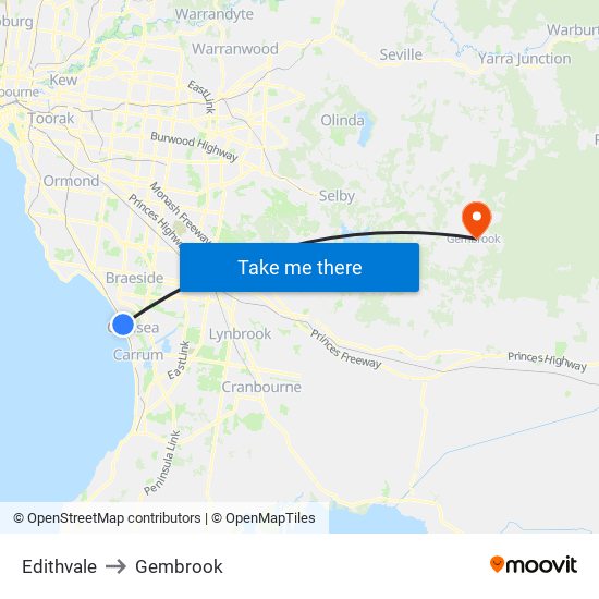 Edithvale to Gembrook map