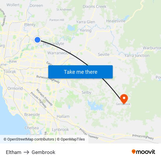 Eltham to Gembrook map