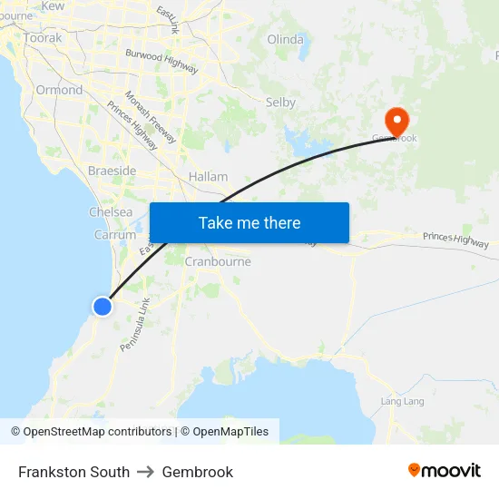 Frankston South to Gembrook map
