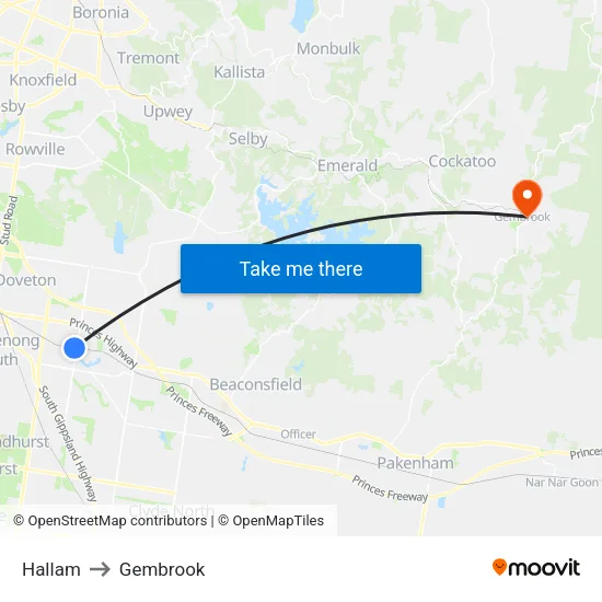 Hallam to Gembrook map