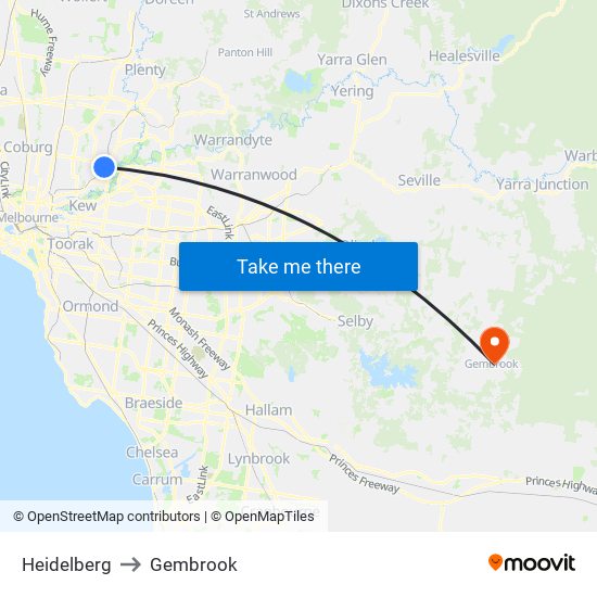 Heidelberg to Gembrook map