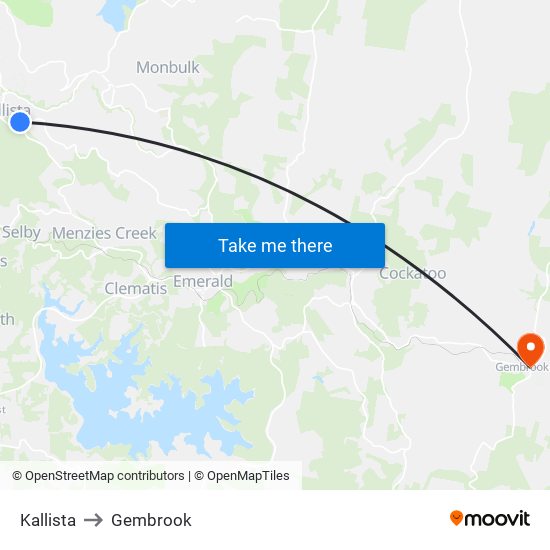 Kallista to Gembrook map