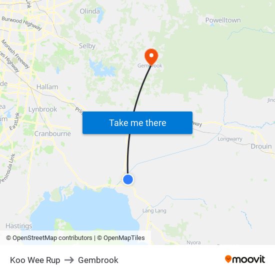 Koo Wee Rup to Gembrook map