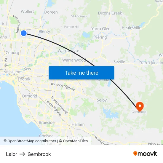 Lalor to Gembrook map