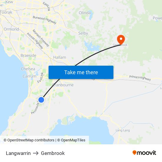 Langwarrin to Gembrook map