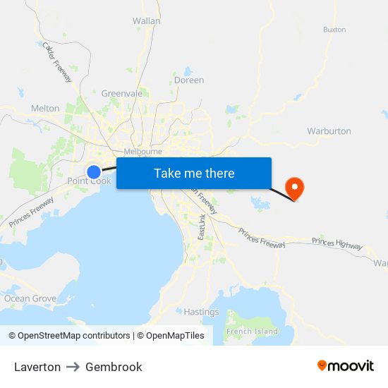 Laverton to Gembrook map