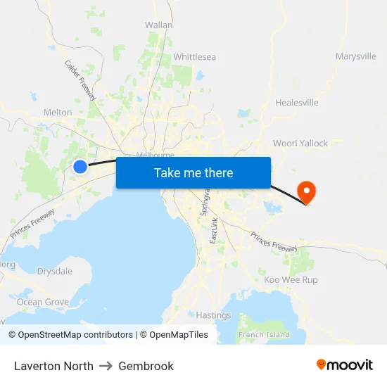 Laverton North to Gembrook map