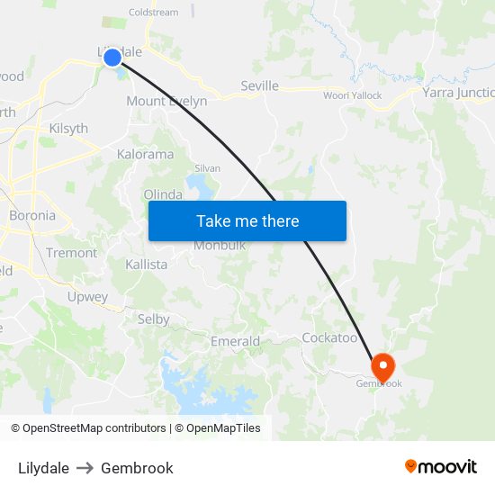 Lilydale to Gembrook map