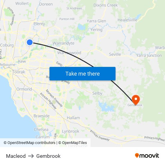 Macleod to Gembrook map