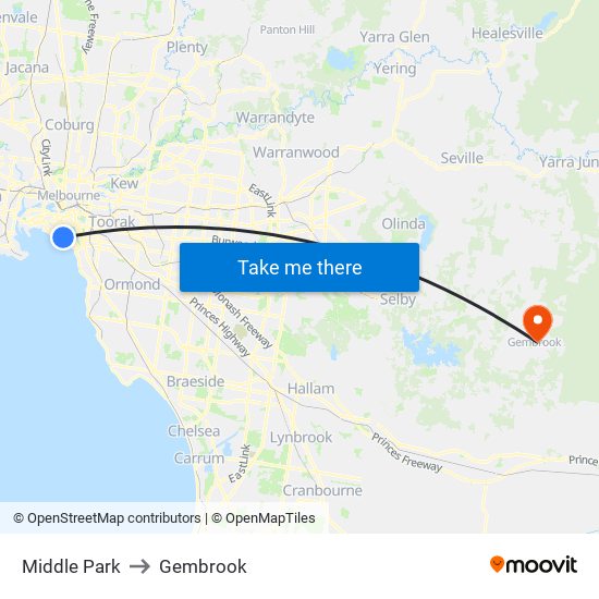 Middle Park to Gembrook map