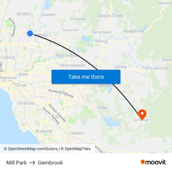 Mill Park to Gembrook map