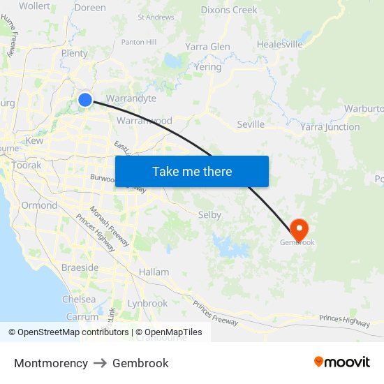 Montmorency to Gembrook map