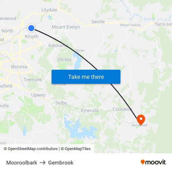 Mooroolbark to Gembrook map