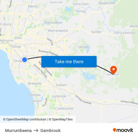 Murrumbeena to Gembrook map