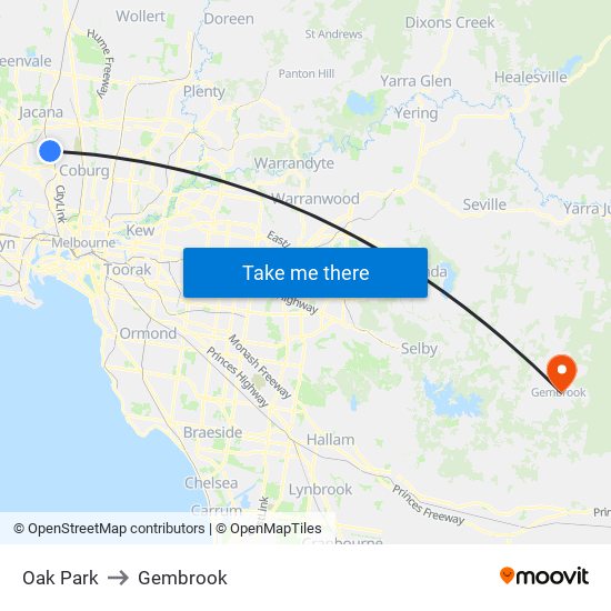 Oak Park to Gembrook map