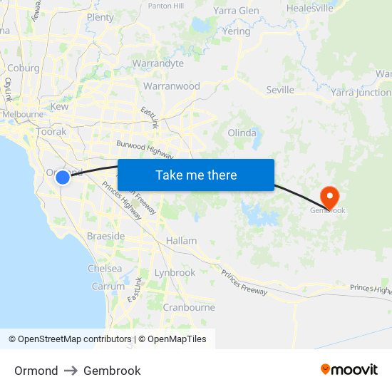 Ormond to Gembrook map